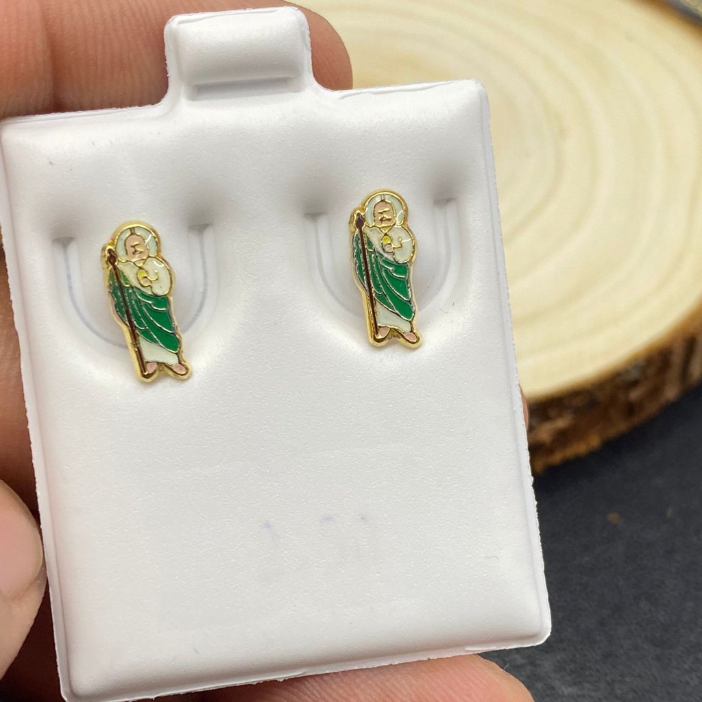 14k Gf Small Stud Earrings San Judas Screw Back For Kids Girls Gifts Religious 20$